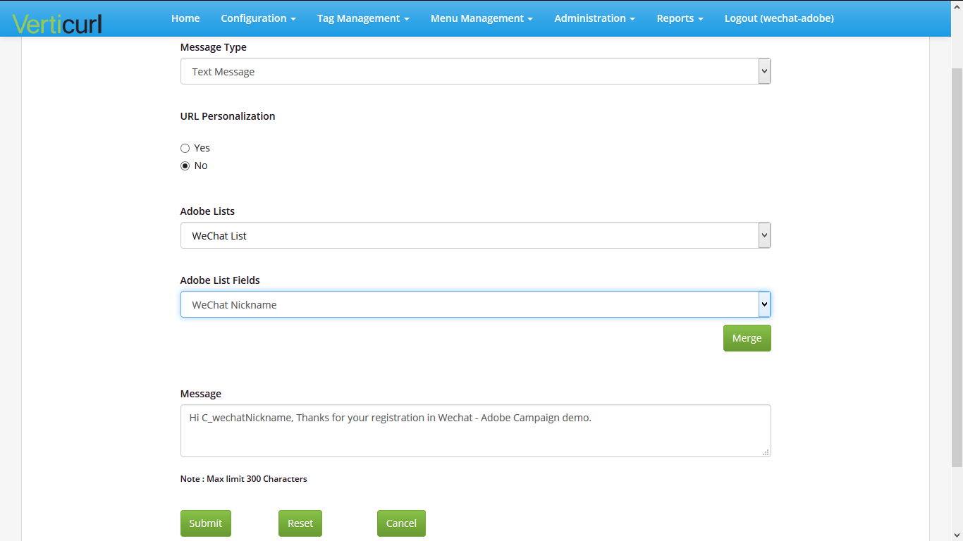 adobe message configuration